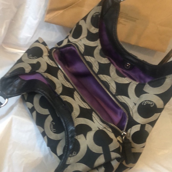 Coach poppy large 3 compartments purple satin interior black & silver good condi - Picture 6 of 12
